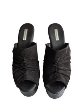 Calvin Klein Brown Ruched Open-Toe Mules